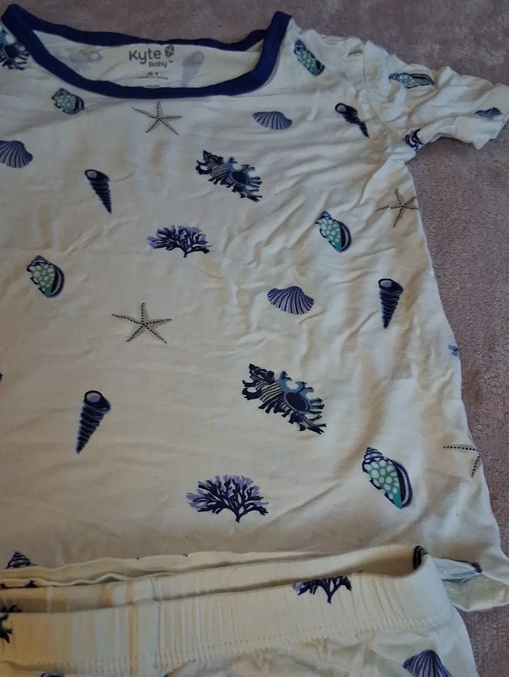 Kyte Baby Seashell Print Pajama Set in Light Cream and Blue